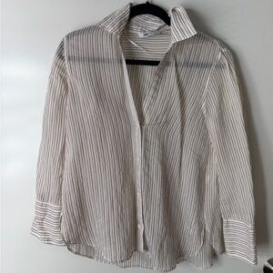 Zara Cream & Brown Striped Button Down Shirt